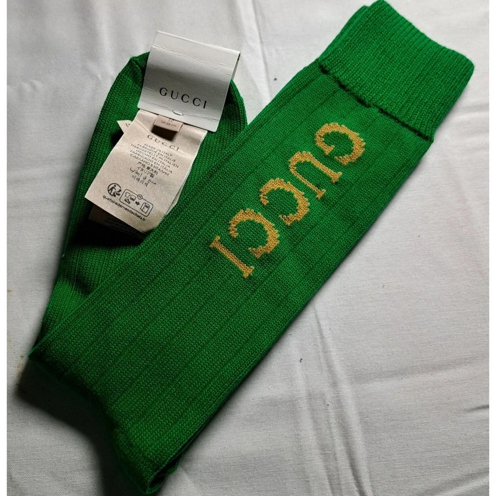 Authentic Men's Gucci Intarsia Knit Cotton Long Logo Socks 732697 22-24 cm S‎